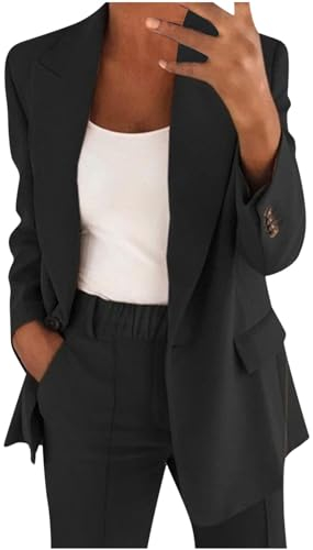 EMATOP Hosenanzug Damen Elegant Business Anzug Set 2-teilig Slim fit Blazer Hose Outfit Casual Sportlich Freizeitanzug Mode Revers Longblazer Lang Hosen Tracksuit Baumwolle Einfarbig Streetwear