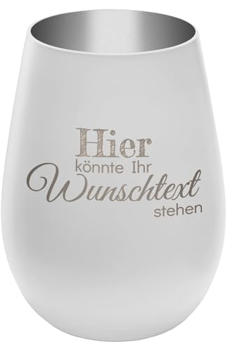 Personalisierbares Windlicht mit frei gestaltbarem Wunschtext - Weiß/Silber - wähle selbst Größe, Schriftart und Position des Textes aus - Höhe 12 cm - Kristall Glas Teelichthalter mit Gravur