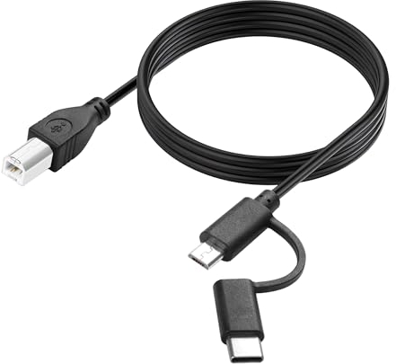 YACSEJAO 2-in-1 USB Printer Cable 6.6FT Micro USB 2.0 + Type C to USB B Printer Cable for Computer, Scanner, Electric Keybords,Digital Piano, MIDI Controller and More
