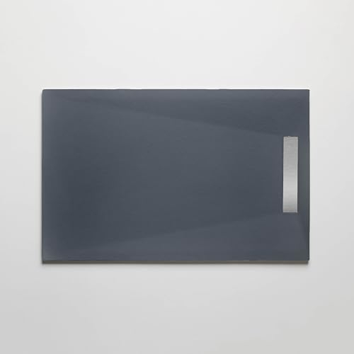 Plato de ducha resina 70 x 140 cm, acabado piedra, color antracita. Modelo PURE con rejilla inoxidable y desagüe incluidos