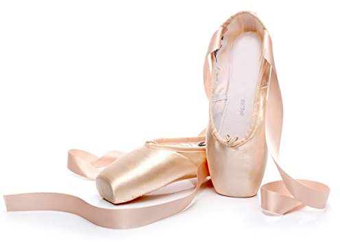 Xsclpomddy Ballett Spitzenschuhe Professionelle Ballettschläppchen Tanzschuhe mit Aufgenähten Bändern für Damen Mädchen,Pink,39 EU
