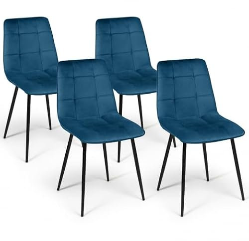 IDMarket - Set mit 4 Stühlen Mila aus blauem Samt für Esszimmer