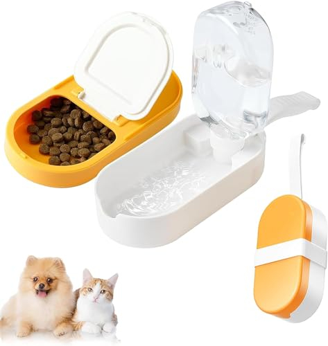 Cat Food and Water Bowl Set with Dispenser, Stainless Steel, Blue
