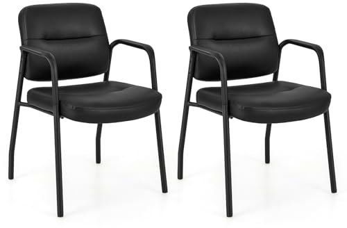 COSTWAY Konferenzstühle 2er Set, gepolsterte Besucherstühle mit Armlehnen und Metallrahmen, Bürostühle bis 160 kg belastbar, Wartezimmerstühle für Büro, Konferenz, Empfang, Schwarz