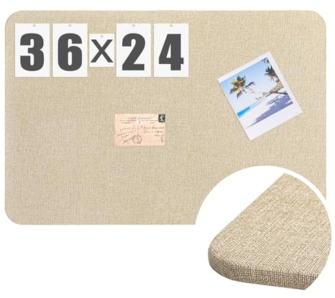 Hahafelt Pinnwand aus Leinenstoff, 91,4 x 61 cm, Braun | Rahmenloses Display für Zuhause, Bürowände, einfach zu installierende Memory-Pinnwand, Leinen mit Korkgriff
