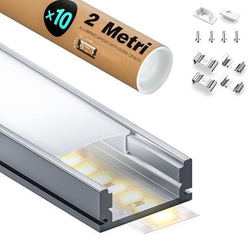 HOOLED 10 Profilé LED Encastrable 2 m pour Bandes LED, Profilés en Aluminium Dimensions 17,4 mm x 7 mm, Pour Ruban Lumineux d'une Largeur de 12,4 mm, Avec couvercle en PC blanc laiteux