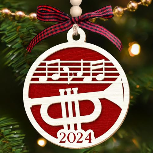Trompete Ornament - Trompete Geschenke, Trompetenspieler Geschenke für Männer Frauen - Musik Weihnachten Ornamente Musik Ornamente Musikinstrument Weihnachten Ornamente - Holz Trompete Weihnachten