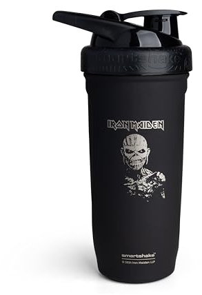 Smartshake Rockband Reforce Edelstahl-Protein-Shaker-Flasche, 900 ml, auslaufsicherer Schraubdeckel, BPA-frei, nicht isoliert, Unisex (Iron Maiden, Book of Souls-Logo)