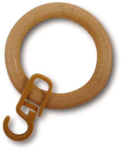 Holz Ringe/Gardinenringe Ø 16 / Ø 20 / Ø 25 / Ø 28 / Ø 33 mm, mit Gardinenhaken/Faltenhaken, für Gardinenstangen - Set 10 Stück - Made in EU (Naturbuche, Ø 20)