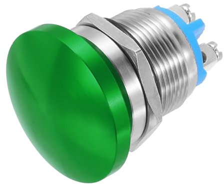 METALLIXITY 1PCS 5A 19MM 3/4 Momentary Mushroom Head Push Button Switch 12V 24V 120V 250V AC Green 1NO Waterproof IP65 SPST Round Self-resetting Button
