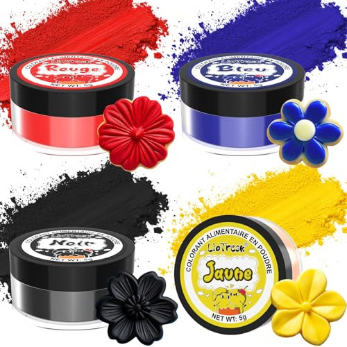 Colorant Alimentaire Poudre, 4 Couleurs Colorant Alimentaire pour Gâteau, Colorant Alimentaire en Poudre Concentration pour Glaçage, Pâtisserie, Décoration de Gâteaux, Glaçage, Fondant, Biscuits - 5g