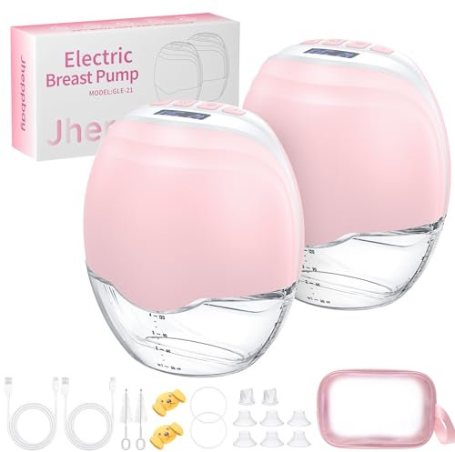 Jheppbay Tire Lait Électrique - Tire Lait Electrique Intégré Portable Avec 3 Modes et 12 Niveaux, Biberon Amovible, Sans BPA (Rose, 2 Pièces)