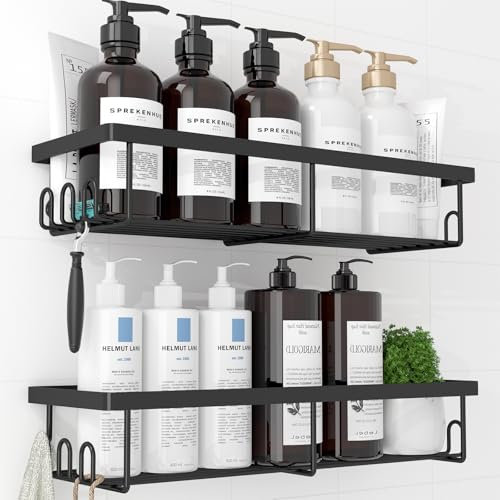 Kitsure Duschablage ohne Bohren - 2 Stück rostfreie Badezimmer Organizer, schnell trocknende Badregal, mit großer Kapazität, langlebige Shampoo Halterung für Dusche aus Edelstahl, X-Large, Schwarz