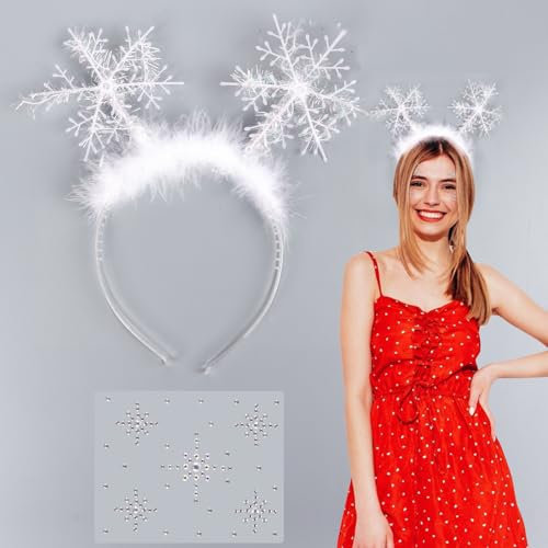 COLOFALLA Schneeflocken Haarreif Schneeflocken Haardeko Karneval Haarreif mit Gesicht Aufkleber Schneeflocken Accessoires Schneeflocken Haarband für Weihnachten Karneval Maskerade Kostümparty