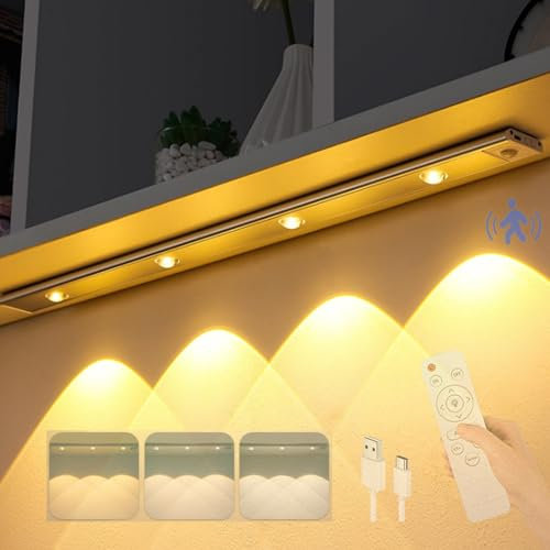 TZSMUM LED Wandbeleuchtung mit Bewegungsmelder Fernbedienung Wandleuchte Aufladbar USB Wandlampe 3 Farben Dimmbar Unterbauleuchte Küche Sensor Licht Magnetisch Schlafzimmer Treppen (80cm)