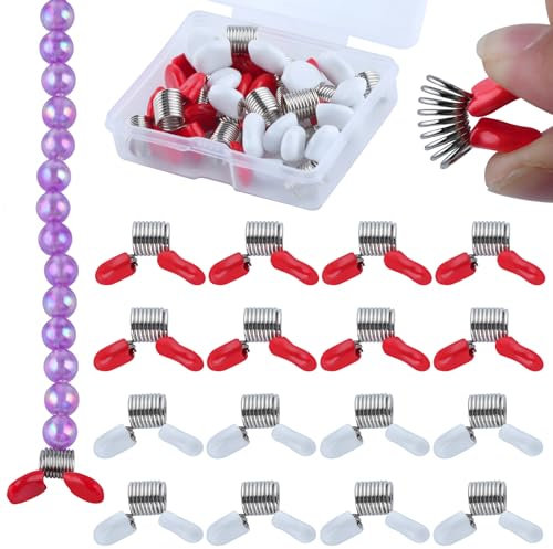 GOLD DEER 16Pcs Small Bead Clamp for Jewelry Making Spring Bead Clamps for Jewelry Making to Prevent Beads from Falling DIY Bracelets Necklaces,Red White