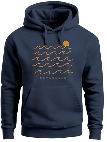 Neverless® Hoodie Herren Print Minimalismus Wellen Sonne Meer Aufdruck Kapuzen-Pullover Männer Fashion Streetstyle