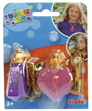 Simba Toys Bubble Fun Seifenblasen‑Ketten Doppelset – 2X 15 ml Spezial‑Lauge mit 60 cm Ketten, Herz‑ und Kristall‑Anhänger – handliches Outdoor‑Spielzeug ab 3 Jahren Puste‑Spaß