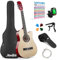 Guitare acoustique Moukey 38 pour débutants, enfants, jeunes et adultes, kit de guitare à pan coupé avec affiche d'accords, sac, accordeur, médiators, cordes en nylon, capodastre et sangle - Naturel