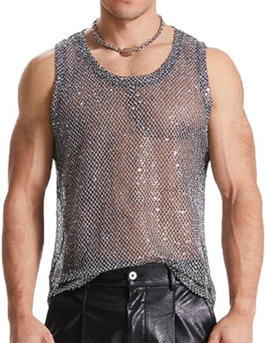 Men's Tank Top Fishnet Muscle Shirt Sleeveless T-Shirt Transparent Tops