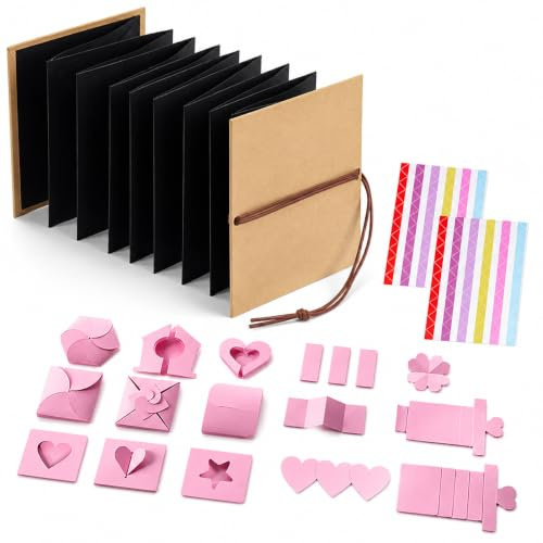 Papier-Fotobuch im Akkordeon-Stil, DIY-Scrapbook, Reise-Scrapbook, Akkordeon-Stil, Notizbuch, Scrapbook, dehnbar, faltbar, mit 2 Bögen Eckaufklebern, 17 DIY-Origami (18 x 12 cm)