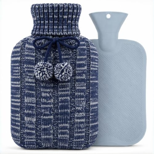 2L PVC Hot Water Bottle with Knitted Cover for Pain Relief, Hot & Cold Use | BS1970:2012 Hot Water Bag for Pain Relief, Menstrual Cramps, Hot and Cold Compress, Hand & Feet Warmer, Bed Warmer