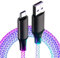 3.3Ft/1M USB A to USB C Charger Cable, Colorful 6A USB Type C Charging Rainbow Cable LED Breathing Light 66w Fast Charging Cord Light Up Glowing Charger for Galaxy Honor X6a Redmi Huawei Pad Laptops