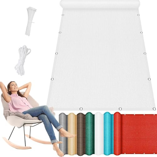 Voile d'ombrage Carrée 120 x 250 cm Protection Contre Le Vent, Rectangulaire Pare-Soleil Voile de Parasol avec Oeillets et Cordons pour Terrasse Pergola, Blanc