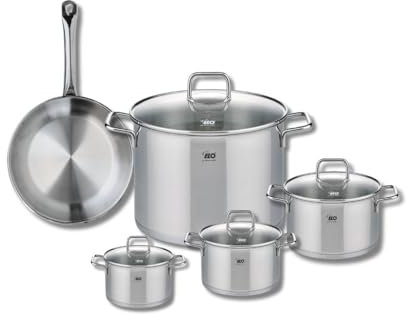 ELO 9694850 Kochgeschirr-Set, 5-teilig, 1 Bratpfanne 24 cm und 4 Kochtöpfe 12, 14, 16 und 26 cm Elo Profi, Citrin, Edelstahl, Induktion