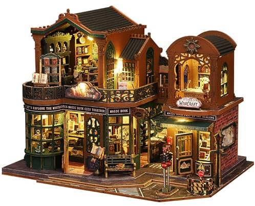 DIY Book Nook Kit - DIY Miniatur Puppenhaus Kit mit Möbeln und LED-Licht, 3D Puzzle Holzkunst Buchstützen, Modellbausätze für Erwachsene zum Bauen (Twilight Bookstore)