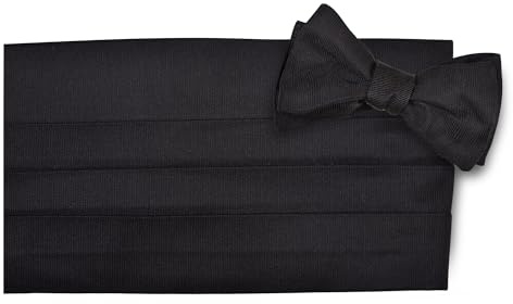 High Cotton Black Silk Faille Tuxedo Cummerbund Set – 100% Italian Silk Self-Tie Bow Tie & Cummerbund – Handmade in USA – Formal Wear for Men