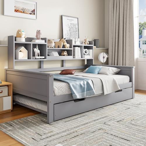 Kelodan 90 x 200 cm, letto estraibile in legno massiccio, 90 x 190 cm, divano letto estraibile con vano portaoggetti e rete a doghe, in pino multifunzionale, letto singolo, grigio