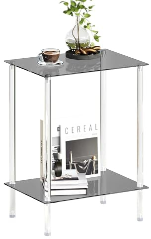 IRCPEN Beistelltisch Glas Glastisch Klein LET518BK | Nachttisch Glas,Beistelltisch Transparent,Glas Und Acryl Material,Geeignet Für Wohnzimmer Schlafzimmer Küche