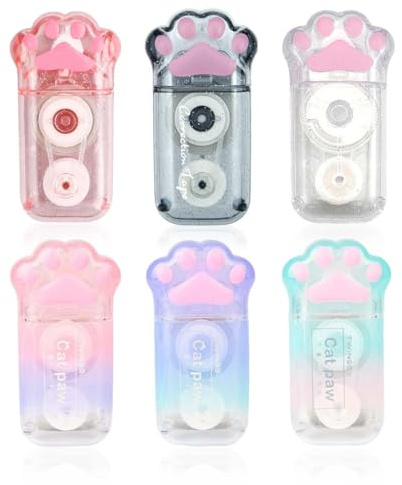 CEJAS 6 stycken korrigeringsrullar Mini, 6 m x 5 mm, korrigeringsband för kattklor, färgglada korrigeringsrullar söt kawaii, korrigeringsband katt för studenter skola och kontor, lämplig för söta
