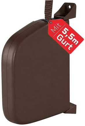 BAUHELD Rolladen-Gurtwickler Aufputz 14mm mit 5,5m Rolladengurt - Braun | Aufklappbares Gehäuse - Lochabstand 154mm - Mini Rollladen Aufwickler aus ABS-Kunststoff - Schwenkbar, inklusive Anleitung