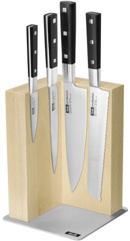 Fissler 08801504001 / Profession Bloc à couteaux aimanté Couteau à larder 9 cm / Couteau à jambon 16 cm / Couteau de chef 20 cm / Couteau à pain 20 cm