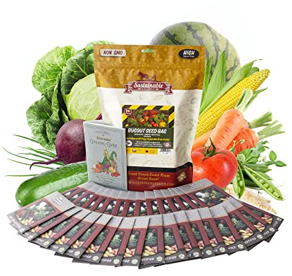 22,000 Non GMO Heirloom Vegetable Seeds, Survival Garden, Emergency Seed Vault, 34 VAR, Bug Out Bag - Beet, Broccoli, Carrot, Corn, Basil, Pumpkin, Radish, Tomato, More