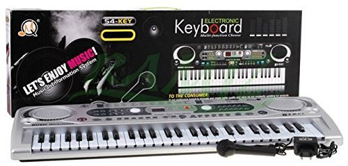 BSD Keyboard MQ-824USB mit Aufnahme-Funktion und Mikrofon, USB - 100 Sounds und 100 Rythmen, Zwei Lautsprecher, Lautstärkeregler, 54 Tasten, LCD-Anzeige - Electric Piano