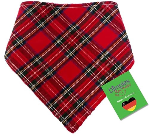 Dimples Hundehalstuch - Schottenkaro rot - Halstuch für kleine mittlere und Grosse Hunde Welpen und Katzen - Tier Besitzer Geschenk - Bandana, Dreieckstuch, Handgemachtes Accessoire 55cm