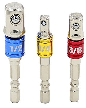 NUZAMAS Extension Socket Adapter Sets | 1/4-Inch Hex Shank to Drive 1/4 3/8 1/2 for Drill Quick Change Nut Driver Socket Bit Set | Adapters USE with Drill Chucks