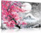 Peinture à l'huile rose noir et blanc paysage de cerisier japonais Impression sur toile 45,7 x 30,5 cm