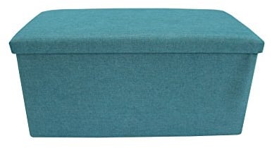 Rebecca Mobili Cassapanca Baule, Pouf Contenitore per Ordine casa Camera Bambini, Azzurro Turchese, Cotone - 37 x 76 x 38 cm (HxLxP) - Art. RE6173