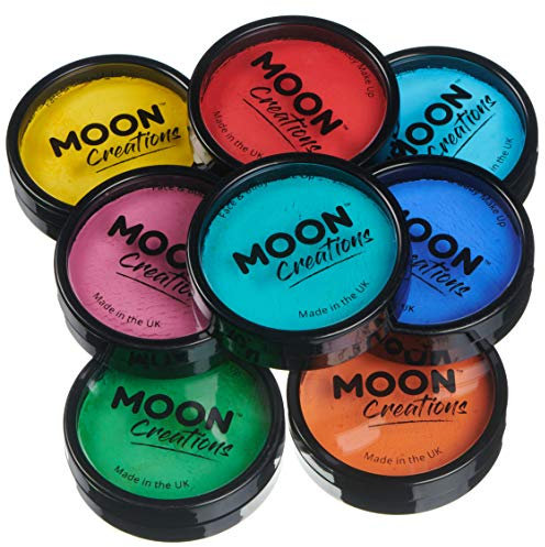 Moon Creations Pro Face & Body Makeup | Brights Set | 36g | Professional Colour Paint Cake Pots for Face Painting | Face Paint For Kids, Adults, Fancy Dress, Festivals, Halloween