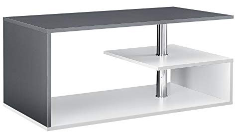 [en.casa] Mesa de Centro Haarlem En Forma Rectangular Diseño Único Mesa de Salón con Estante Estructura Robusta Aglomerado 90 x 50 x 41 cm - Blanco y Gris Oscuro