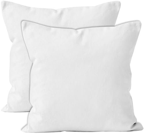 Encasa XO Baumwoll-Kissenbezüge, 2er-Set I 18x18 in (45x45 cm) - Weiss I kein Einsatz I einfach Kissenbezüge I Maschinenwaschbar | Nur Innen benutzen