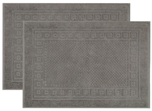 ZOLLNER 2er Set Badematte, Badteppich mit Waffelmuster ca. 50x70 cm, grau