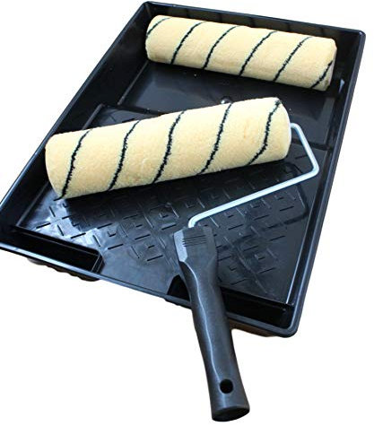 Professional DIY 9 inch Paint Roller Set With Handle Black Plastic Tray Set DIY Home Paint Set Large Tray, Paint Roller, and 2 Roller Sleeves