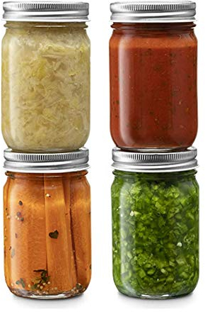Lot de 4 bocaux en verre à ouverture normale de 400 ml avec couvercles hermétiques en métal argenté pour la préparation des repas, le stockage des aliments, la conserve, les boissons, l'avoine,