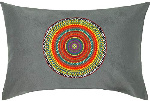 EXPRESS-STICKEREI Yoga Kissen Mandala Kissen mit Füllung 40x60cm Buddhismus Dekoration Energie & Harmonie Sofakissen Wohnzimmer Dekokissen Bohemian Accessoire Zierkissen Polsterüberzug | grau