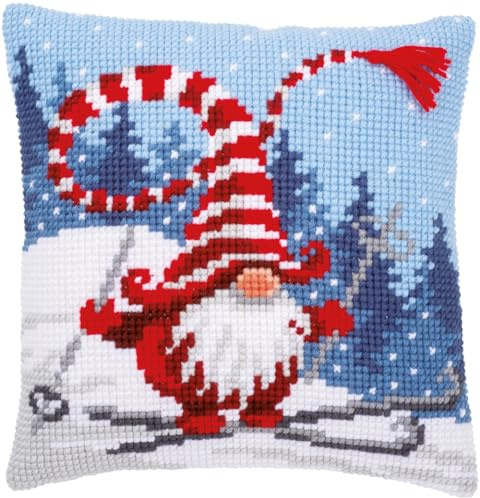 Vervaco Cross Stitch Kit: Cushion: Christmas Gnome Skiing